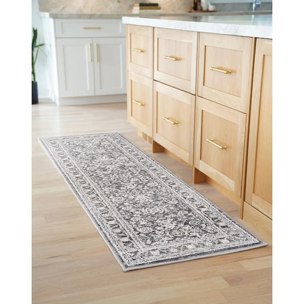 Magic Traditional Dark Gray and Cream 2 ft. x 7 ft. Oriental Indoor Runner Rug