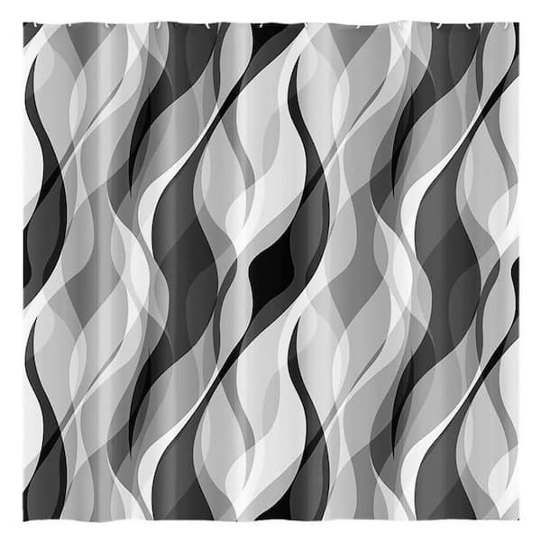 Unbranded Grey Shower Curtain Set Modern Abstract Black and Striped Waterproof with Hooks 72x72 Inch Polyester in Gray