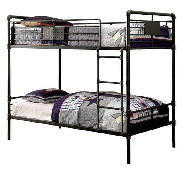 Benjara Black Twin Adjustable Bunk Bed With Metal Frame BM137418 - The ...