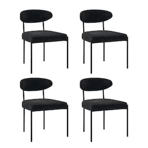 Kar Boucle Lamb Wool Slipcover Dining Chair with Removable and Washable Plush Seat Cover Set of 4-Black