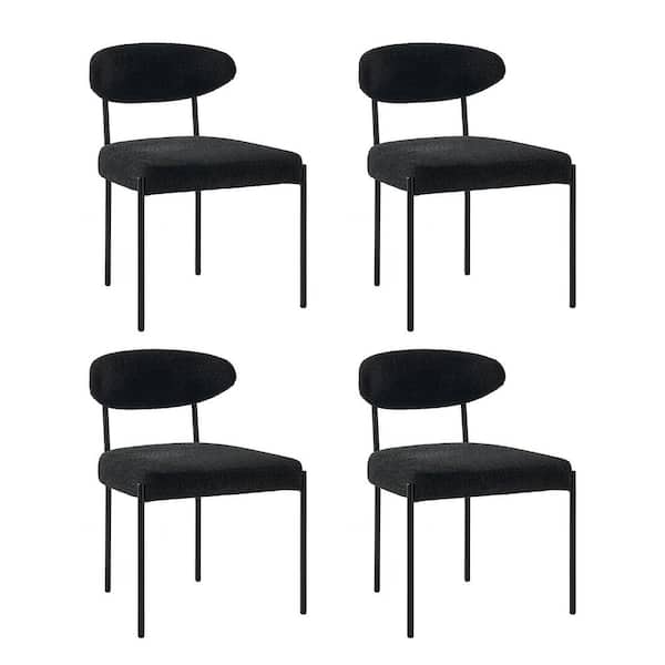 JAYDEN CREATION Kar Boucle Lamb Wool Slipcover Dining Chair with Removable and Washable Plush Seat Cover Set of 4-Black