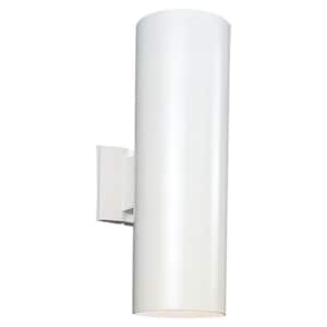 Outdoor Cylinder Collection 2-Light White Outdoor Wall Lantern Sconce