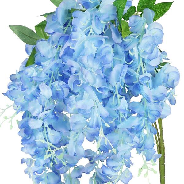 LIVING LUXURY 30 in. Blue Artificial Wisteria Flower Stem Hanging