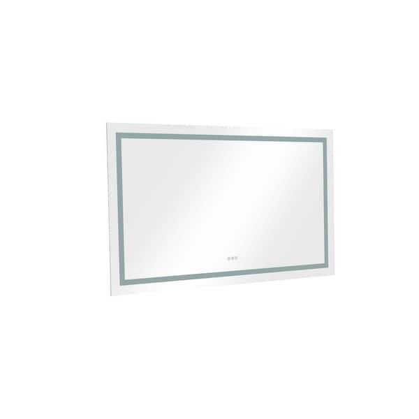 Whatseaso 48 in. W x 36 in. H Large Rectangular Frameless LED Anti-Fog Wall Dimmable Front Light Bathroom Vanity Mirror in White