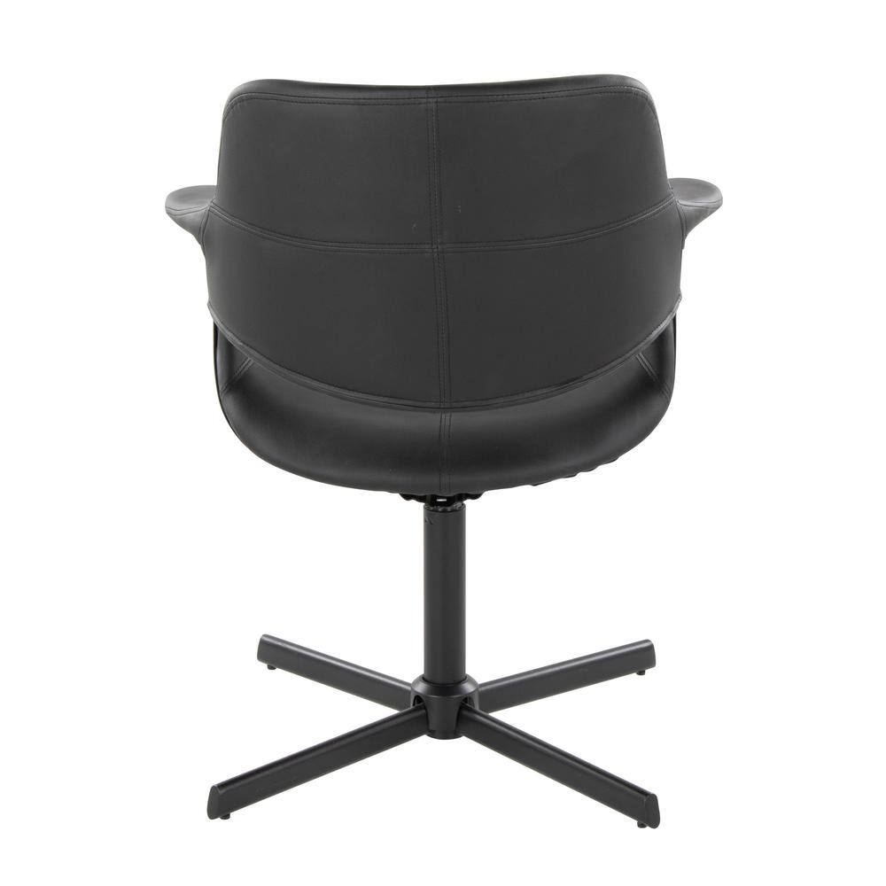 Black Faux Leather Swivel Accent Chair with Metal Base