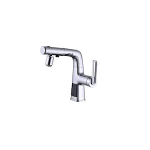 Single Handle Pull-out Bathroom Faucet with Digital Display in Chrome
