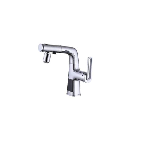 Flynama Single Handle Pull-out Bathroom Faucet with Digital Display in Chrome