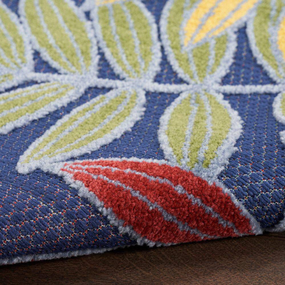 Navy Multicolor Floral Synthetic Rectangular 6' x 9' Rug