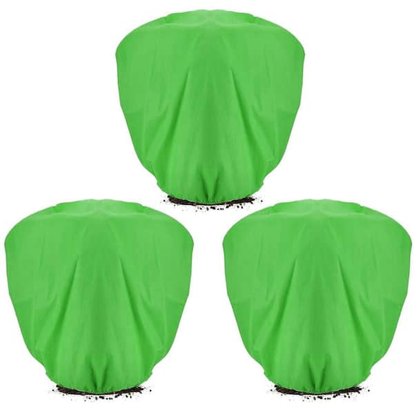 39.3 in. x 39.3 in. Green Plant Covers with Drawstring Frost Protection Bags for Winter, 3 Pack