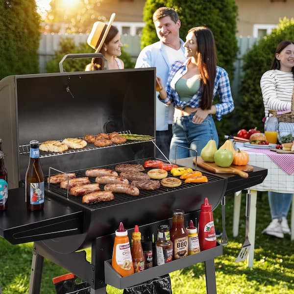 Royal Gourmet Barrel Charcoal Grill with Side Shelves & Hanging
