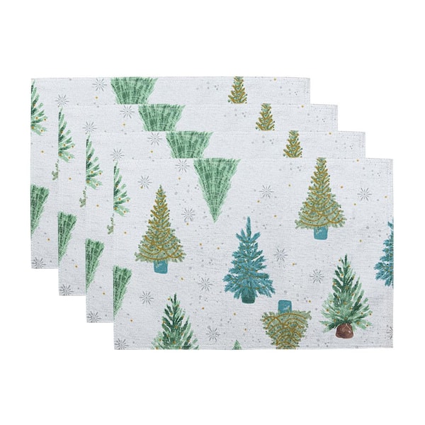 Lucina Twinkle Trees Holiday Lurex Fabric Placemats, Set of 4, Multicolor - 13"W x 19"L