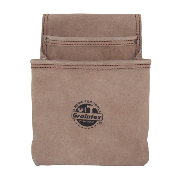2-Pocket Suede Leather Nail and Tool Pouch