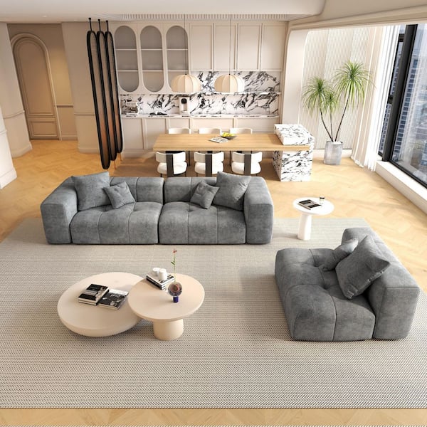 J&E Home Oversized 144.17 in. 5-Piece Linen Sectional Sofa L