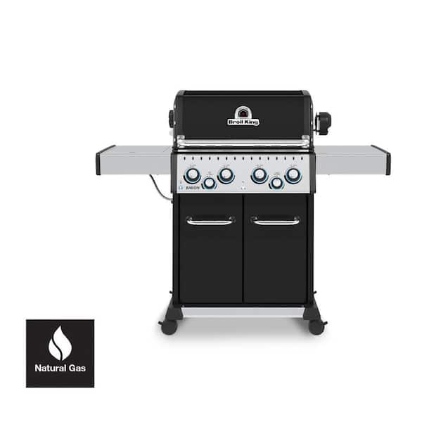 Broil King Baron 490 Pro 4-Burner Natural Gas Grill in Black with Side Burner and Rear Rotiserie Burner
