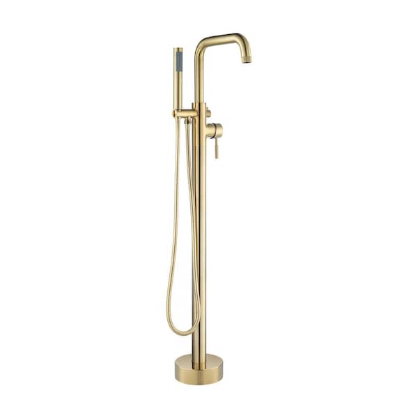 WOODBRIDGE Single-Handle Freestanding Floor Mount Tub Faucet Bathtub Filler with Hand Shower in Brushed Gold