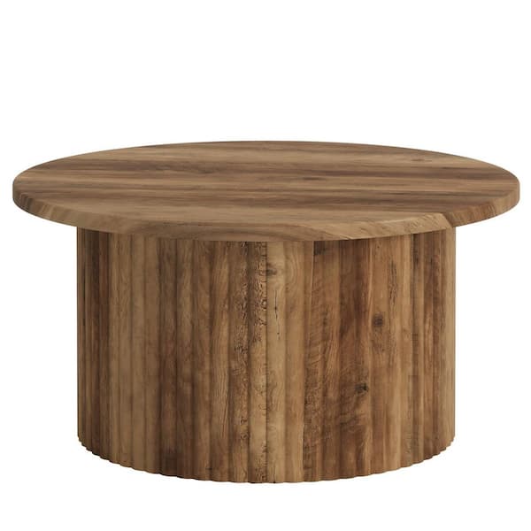 BYBLIGHT Allan 31.5 in. Brown Round Wood Coffee Table with Metal Base, Modern Accent Center Table Sofa Side Table for Living Room