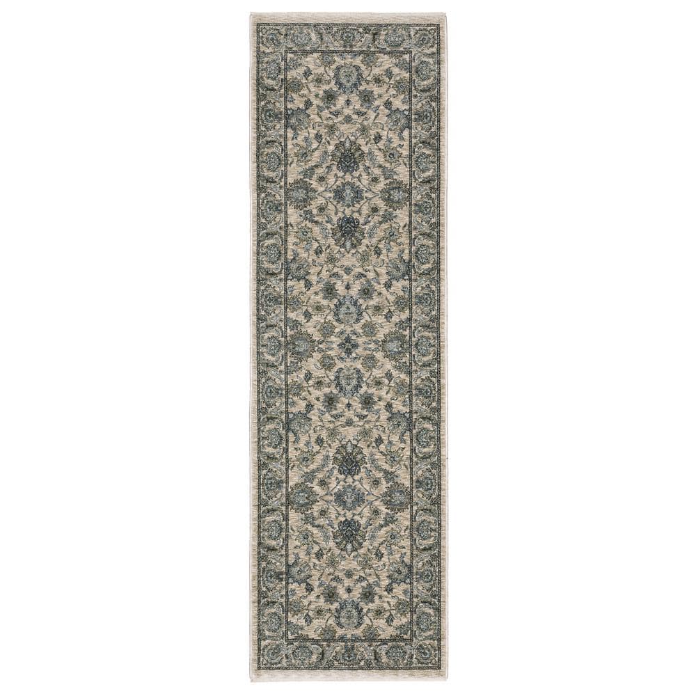 AVERLEY HOME Ambrose Beige/Blue 2 ft. x 8 ft. Traditional Persian ...