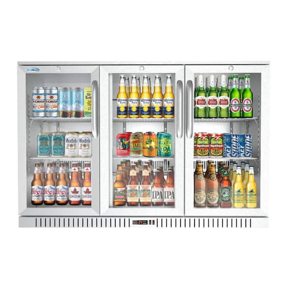Koolmore 53 in. W 11 cu. ft. 3-Glass Door Counter Height Back Bar Cooler Refrigerator with LED Lighting in Stainless Steel
