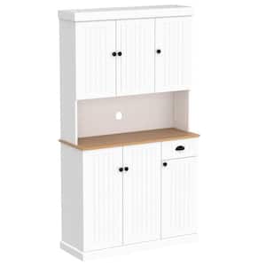 39.76inx14.96inx70.86in MDF Ready to Assemble Kitchen Cabinet in White with Microwave Countertop, 6 Doors and 1 Drawer