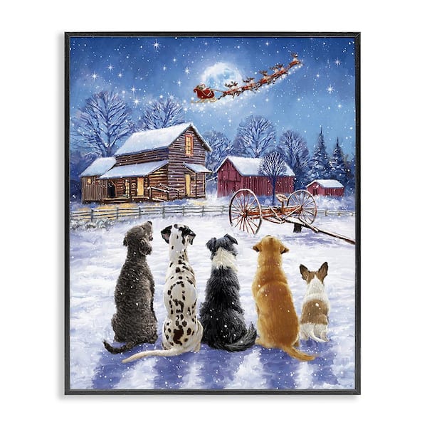 Stupell Industries Snowy Farm Dogs by Ian Saxton 1 Piece Framed Graphic Print Animal Poster Art Print 14 in. x 11 in.