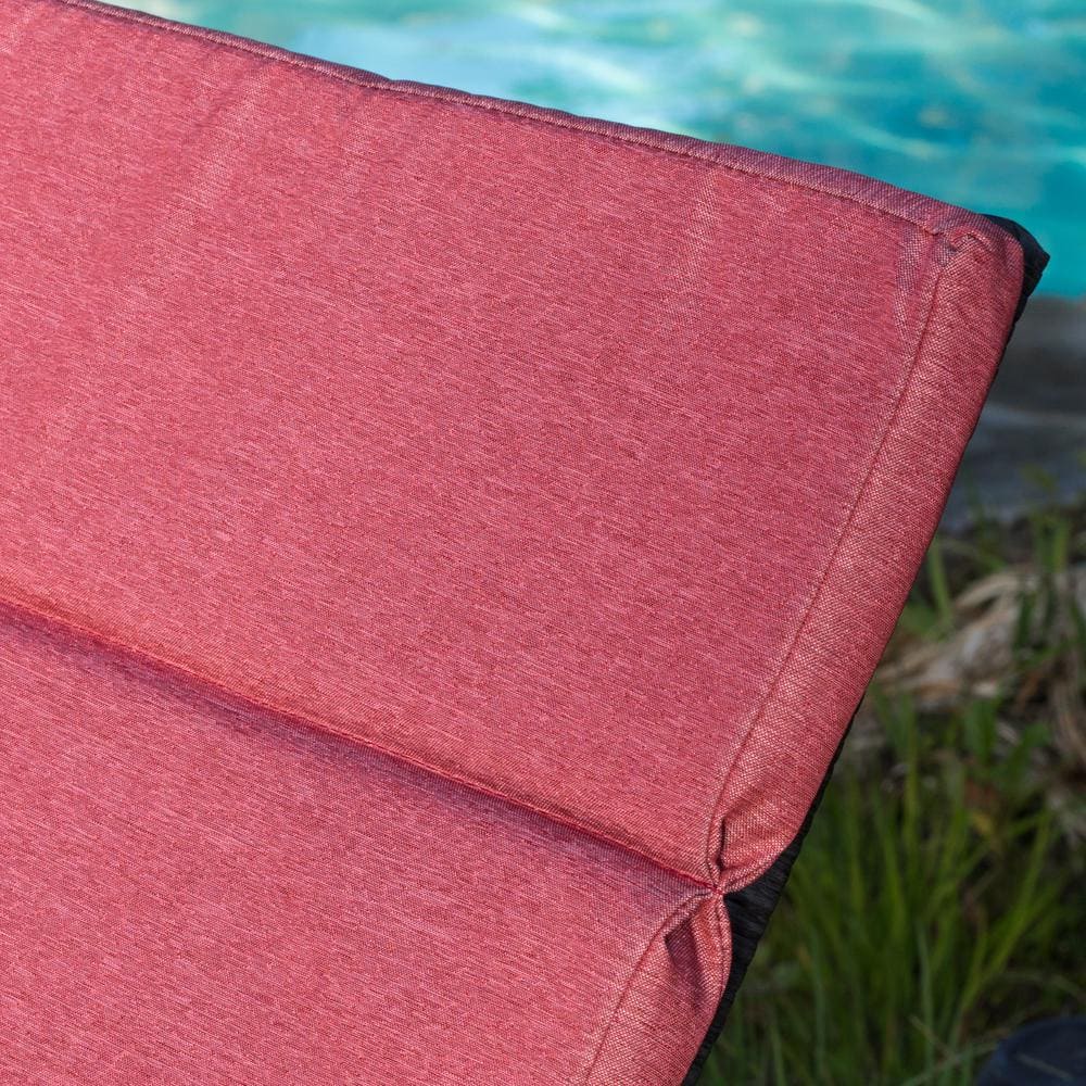 Red Cushioned Armless Wicker Outdoor Chaise Lounge Set