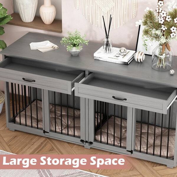 FUFU&GAGA Black Wooden Accent Storage Cabinet with 2-Drawer, Dog Crates  Cage Furniture for Large Dog AMKF150160-034 - The Home Depot