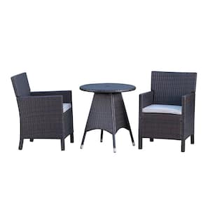 Cypress Multi-Brown 3-Piece Faux Rattan Outdoor Dining Set with Light Brown Cushions