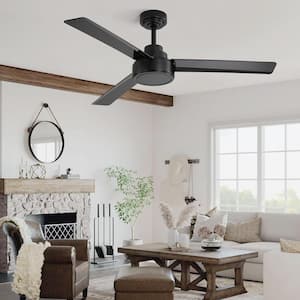 52 in. Outdoor Black Ceiling Fan Without Light, 3 ABS Blades Farmhouse Ceiling Fan with Remote Control 6-Speed