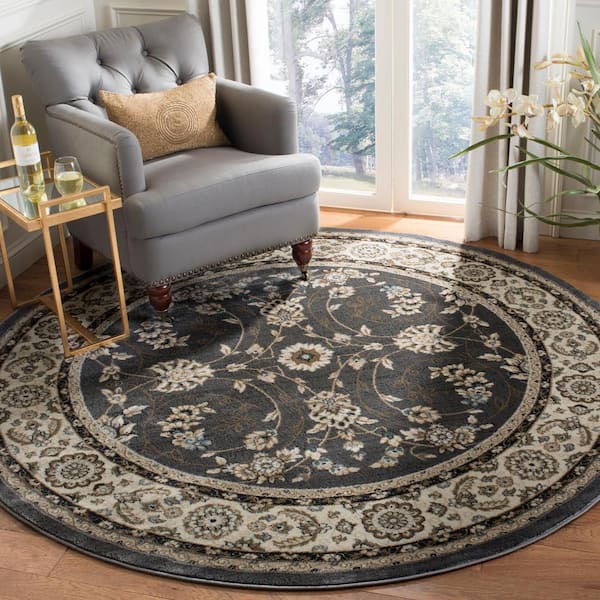 Lyndhurst Gray/Cream 7 ft. x 7 ft. Round Speckled Floral Antique Area Rug