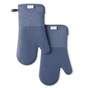 Basketweave Soft Silicone Solid Modern Blue Oven Mitt (2-Pack)