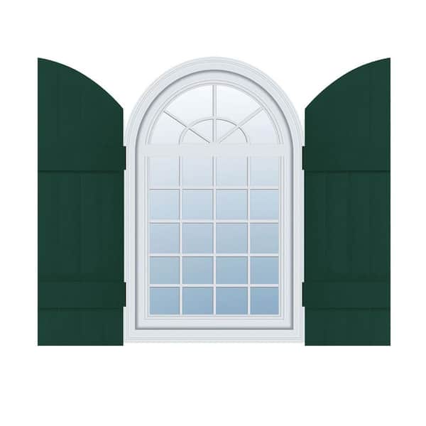 Ekena Millwork 14 in. x 49 in. Lifetime Vinyl Standard Four Board Joined w/ Archtop Board and Batten Shutters Pair Midnight Green