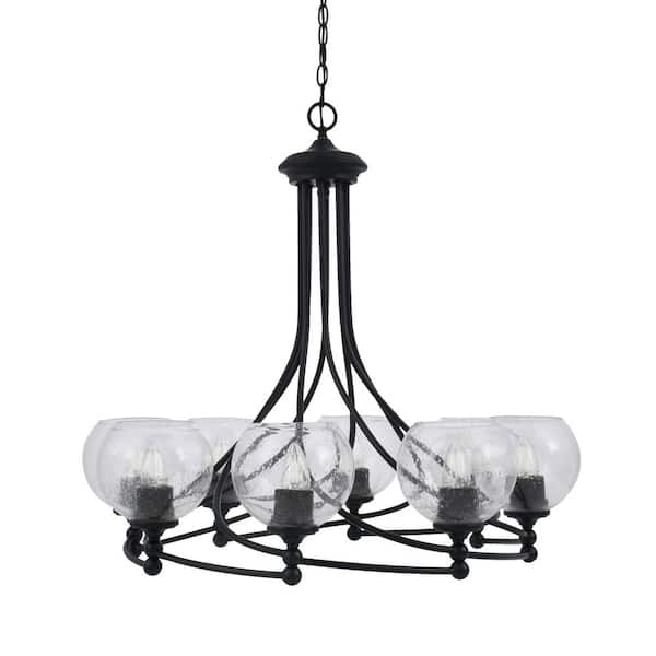 Unbranded Royale 8 Light Matte Black Chandelier, Round Chandelier with 5.75 in. Clear Bubble Glass Shades, No Bulbs Included