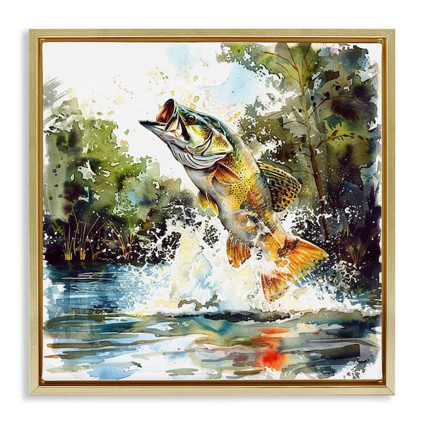 Stupell Industries Fish Jumping Splash by LSR Design Studio Gold Floater Frame Animal Graphic Art Print 18 in. x 18 in.
