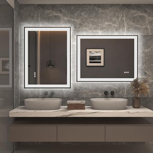 ORGANNICE 48 in. W x 32 in. H Rectangular Framed LED Anti-Fog Wall