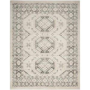 Serenity Home Ivory Grey 9 ft. x 12 ft. Center medallion Traditional Area Rug