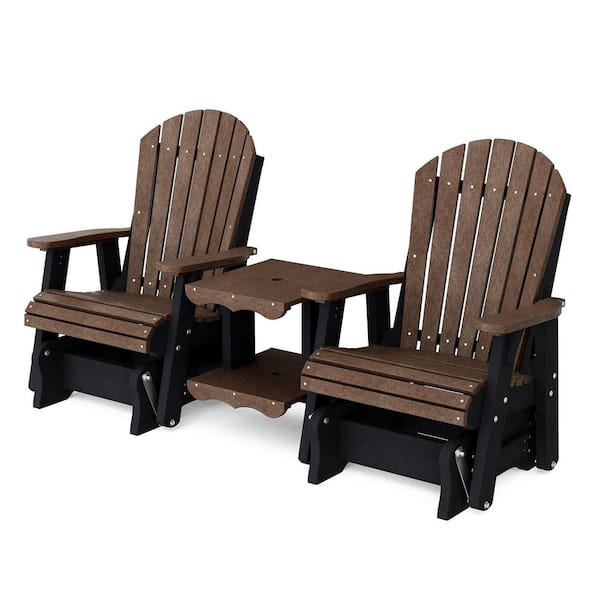 Heritage 2-Person Tudor Brown and Black HDPE Plastic Outdoor Double Rock-A-Tee Glider Set