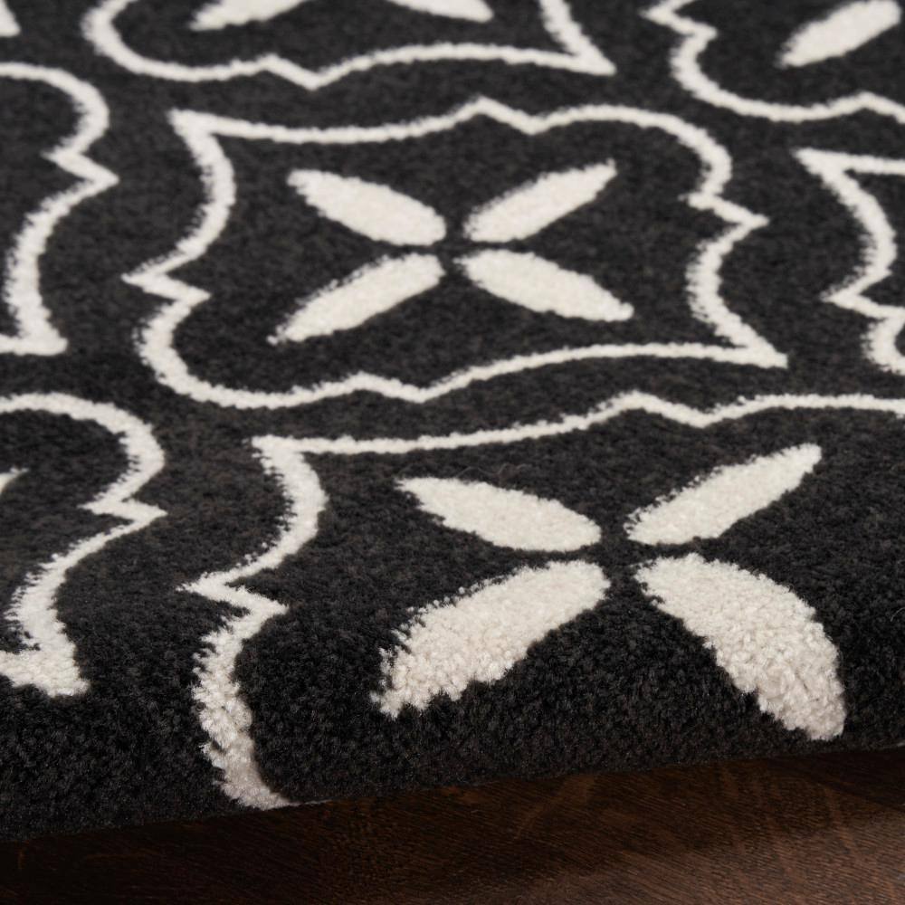 Black and Ivory Reversible Synthetic Runner Rug, 2'2" x 7'6"