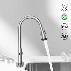 Single-Handle Pull-Out Sprayer Kitchen Faucet in Brushed Nickel with Faucet Sensor and 4-Mode Sprayer