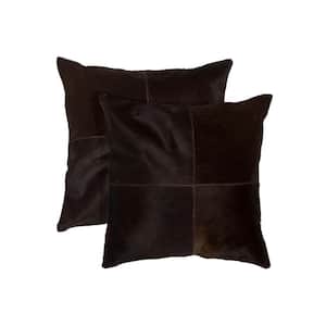 Torino Quattro Cowhide Chocolate Solid 18 in. x 18 in. Throw Pillow (Set of 2)