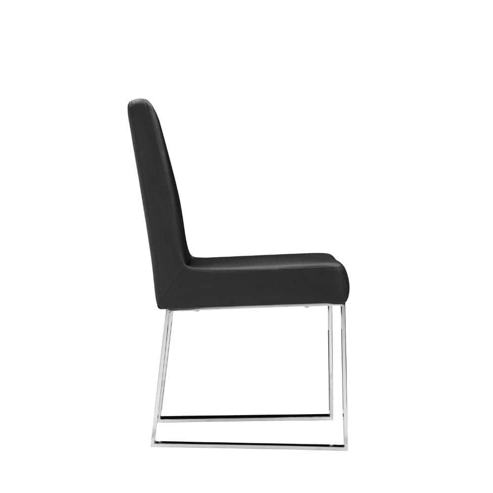 Black Faux Leather Upholstered Parsons Side Chair with Chrome Metal Legs