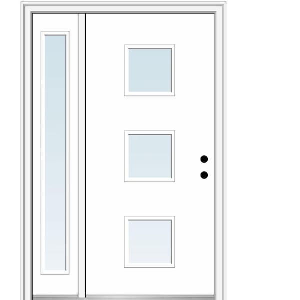 MMI DOOR Aveline 48 in. x 80 in. Left-Hand Inswing 3-Lite Clear Low-E Primed Fiberglass Prehung Front Door on 4-9/16 in. Frame
