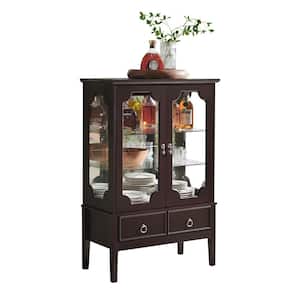SignatureHome Versailles Cherry Finish 43 in. H Curio Storage Cabinet with 3 Interior Shelves. Dimension (28Lx15Wx43H)