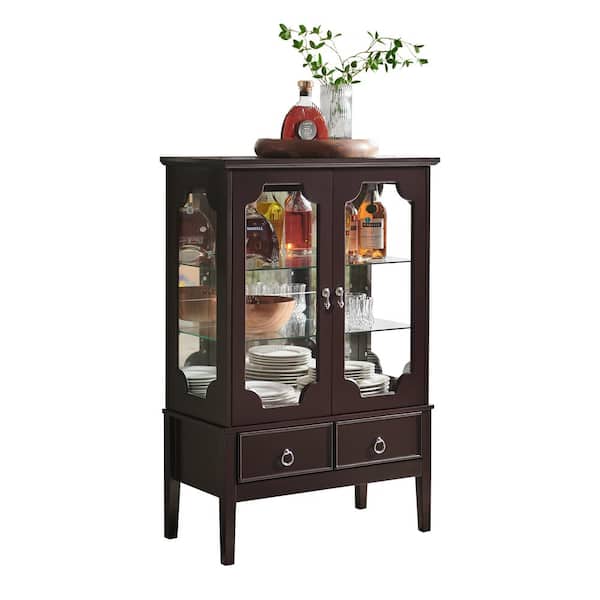Signature Home SignatureHome Versailles Cherry Finish 43 in. H Curio Storage Cabinet with 3 Interior Shelves. Dimension (28Lx15Wx43H)