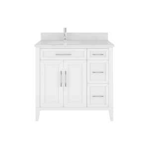 Jasper 36 in. W x 22 in. D Bath Vanity in White with Engineered Stone Top with White Sink and Drawer Organizer