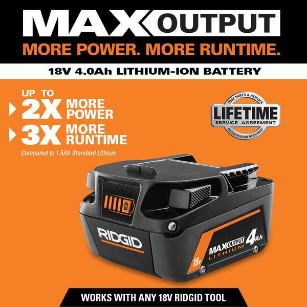 thumbnail image 2 of Ridgid R840040 18V 4.0Ah Max Output Lithium-Ion Battery – Genuine OEM Replacement 2 of 4
