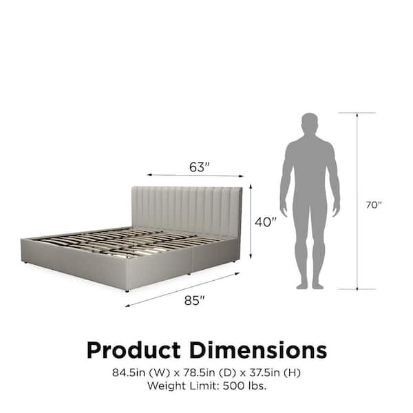 Brittany Gray Upholstered King Size Bed with Storage Drawers