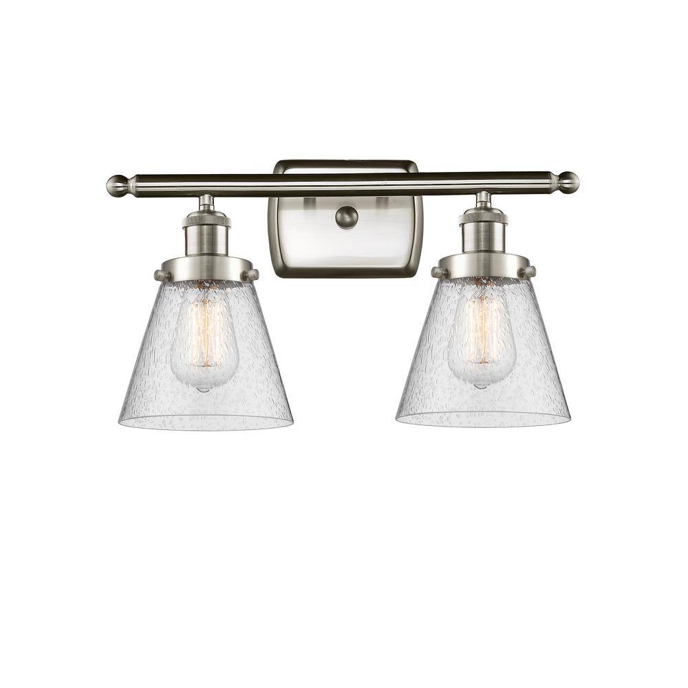 Cone 16 in. 2 Light Brushed Satin Nickel, Seedy Vanity Light with Clear Glass Shade price history on PriceWatchPro