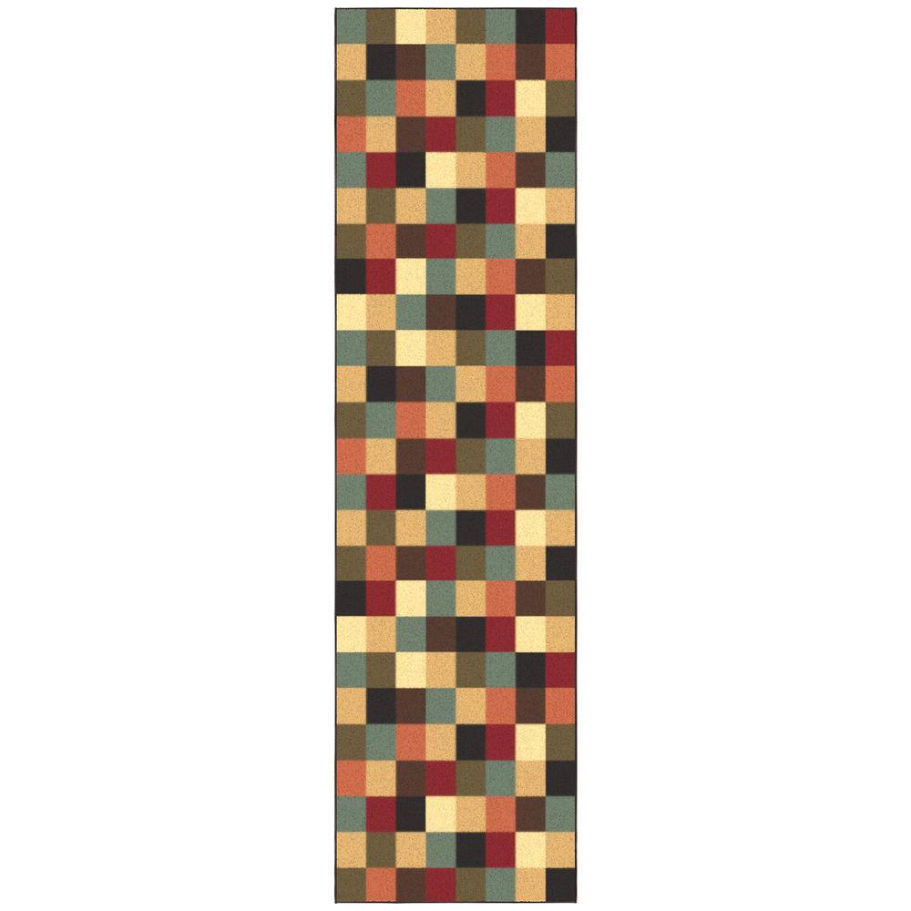 Multicolor Checkered Non-Slip Runner Rug with Rubber Backing