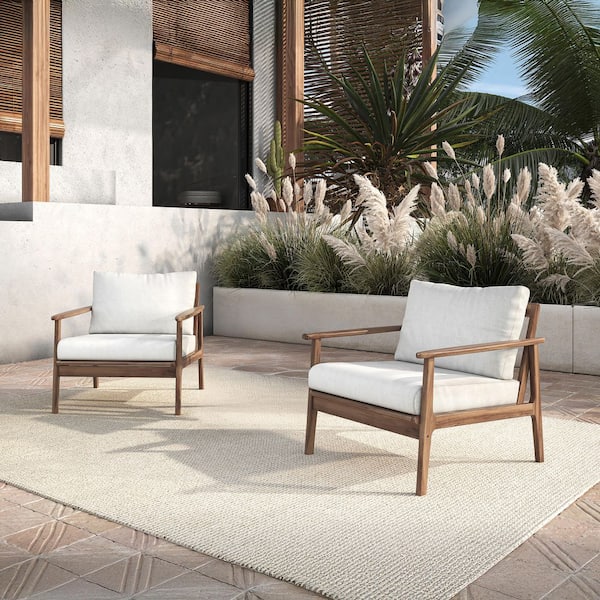 New Classic Furniture Ashton Wood Outdoor Lounge Chair with Natural Cushions (2-Pack)