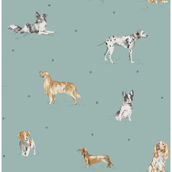 Delmar Blue Painted Dogs Wallpaper Sample